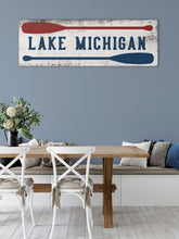 Load image into Gallery viewer, Personalized Lake House Paddle Sign on Rustic Barnboard, Hand Painted, Lake House Decor, Solid Pine