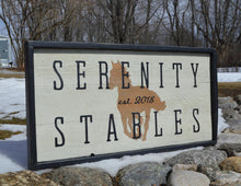 Load image into Gallery viewer, Custom Farm Sign | Stable Name Sign | Custom Family Name Sign | Rustic Farm Sign | Farmhouse Sign | Housewarming Gift | Gift for Him