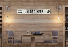 Load image into Gallery viewer, Wooden Ski Lift Sign - Rustic Winter Cabin &amp; Lodge Decor, Handmade Winter Wall Art, Unload Here Ski Cabin Sign