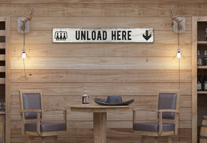 Wooden Ski Lift Sign - Rustic Winter Cabin & Lodge Decor, Handmade Winter Wall Art, Unload Here Ski Cabin Sign