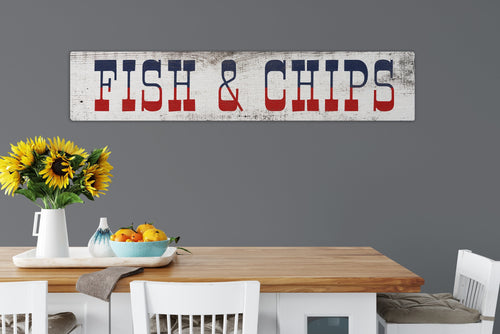 Cottage Kitchen Sign - Rustic Fish and Chips Decor for Home & Restaurant, Vintage Wood Wall Art, Country Style, Handmade