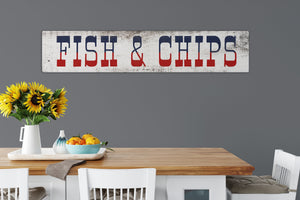 Cottage Kitchen Sign - Rustic Fish and Chips Decor for Home & Restaurant, Vintage Wood Wall Art, Country Style, Handmade
