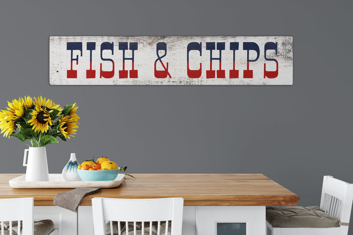 Cottage Kitchen Sign - Rustic Fish and Chips Decor for Home & Restaurant, Vintage Wood Wall Art, Country Style, Handmade