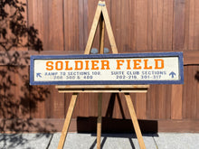 Load image into Gallery viewer, Large Soldier Field Wood Sign, Hand Painted Rustic Barn Board, Chicago Decor, Large Wood Sign, Handmade Wall Art