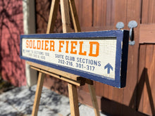 Load image into Gallery viewer, Large Soldier Field Wood Sign, Hand Painted Rustic Barn Board, Chicago Decor, Large Wood Sign, Handmade Wall Art
