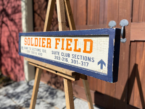 Large Soldier Field Wood Sign, Hand Painted Rustic Barn Board, Chicago Decor, Large Wood Sign, Handmade Wall Art