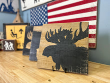 Load image into Gallery viewer, Bear and Moose Rustic Wood Set, Hand Painted on Barnboard, Nursery Decor, Woodland Nursery, Nursery Art