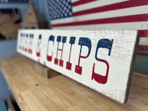 Cottage Kitchen Sign - Rustic Fish and Chips Decor for Home & Restaurant, Vintage Wood Wall Art, Country Style, Handmade