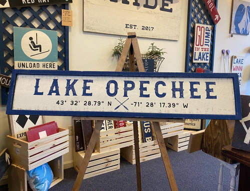 Lake Opechee Rustic Wood Coordinates Sign