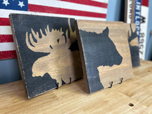 Load image into Gallery viewer, Bear and Moose Rustic Wood Set, Hand Painted on Barnboard, Nursery Decor, Woodland Nursery, Nursery Art