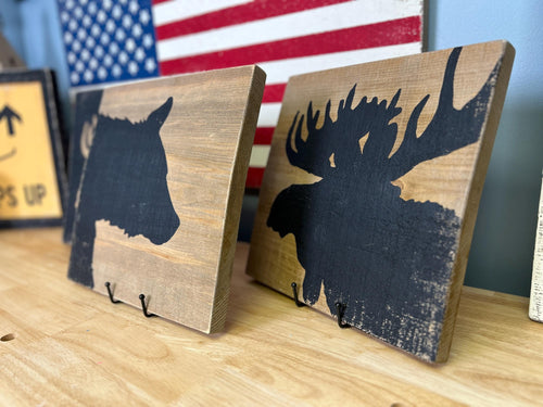 Bear and Moose Rustic Wood Set, Hand Painted on Barnboard, Nursery Decor, Woodland Nursery, Nursery Art