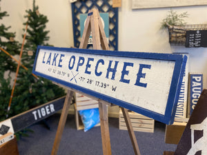 Lake Opechee Rustic Wood Coordinates Sign