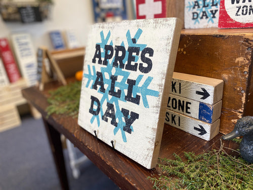Après All Day Rustic Ski Sign | Handmade Winter Decor for Ski Lodge | Vintage Winter Sports Gift