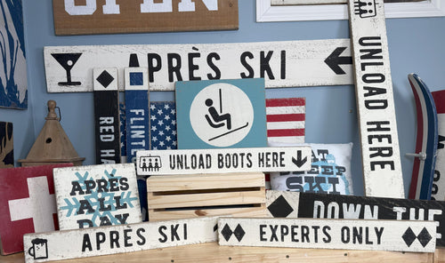 Ski Signs - Winter Clearance | Unload Here | Après All Day | End of Season | Clearance Sale! Rustic Winter Decor | Ski Lodge & Cabin Art